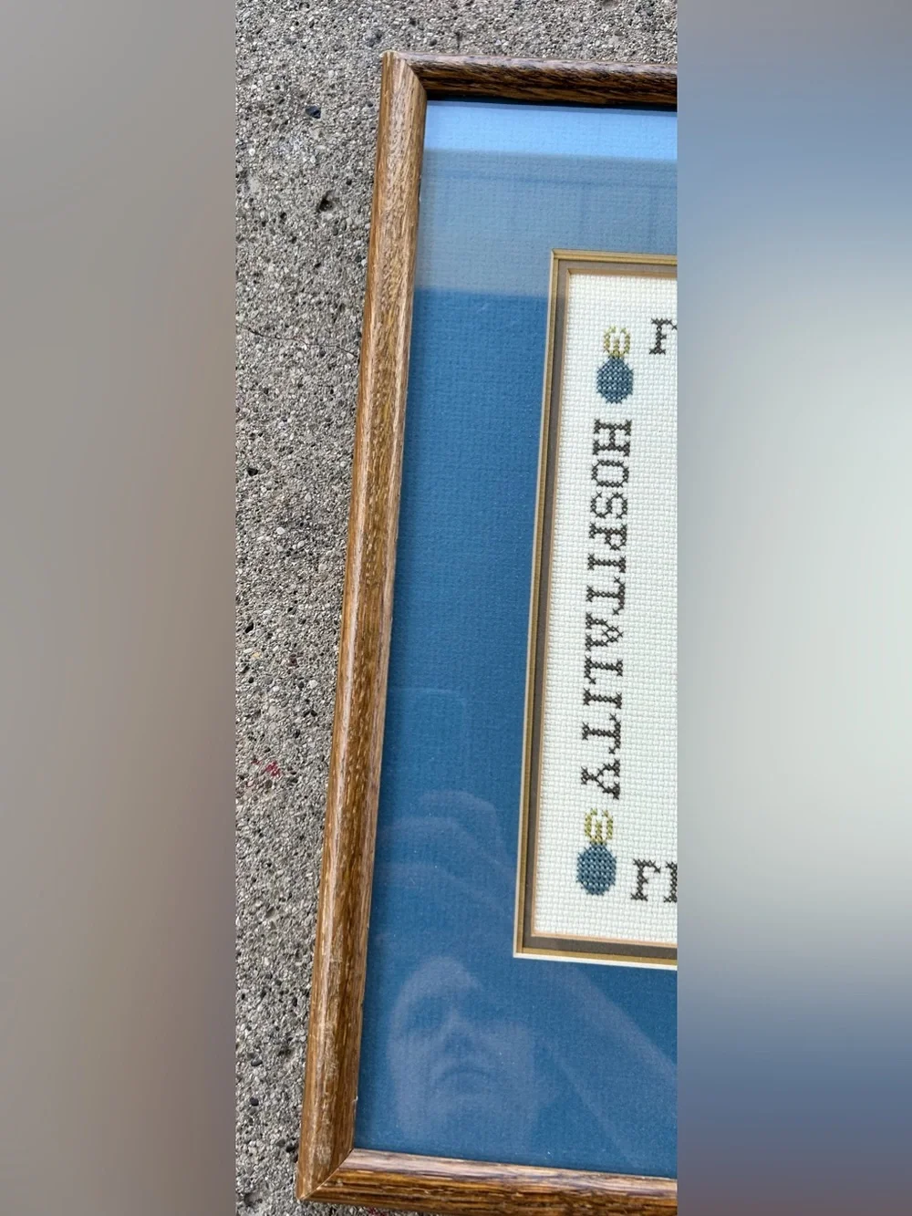 Grandmillennial Framed Cross Stitch Hospitality Sign